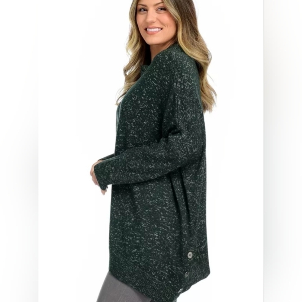 Indigo Thread Co Marled Knit Drop Shoulder Mock Neck Sharkbite Sweater